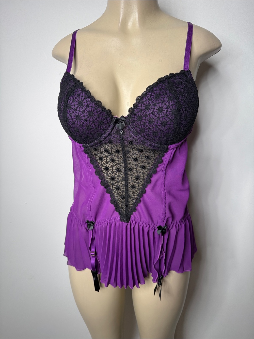 Purple Lace-Trim Chemise with Black Accents